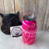 25 oz. Barrel Pink Red Alcohol Ink Swirl Valentine Heart Tumbler