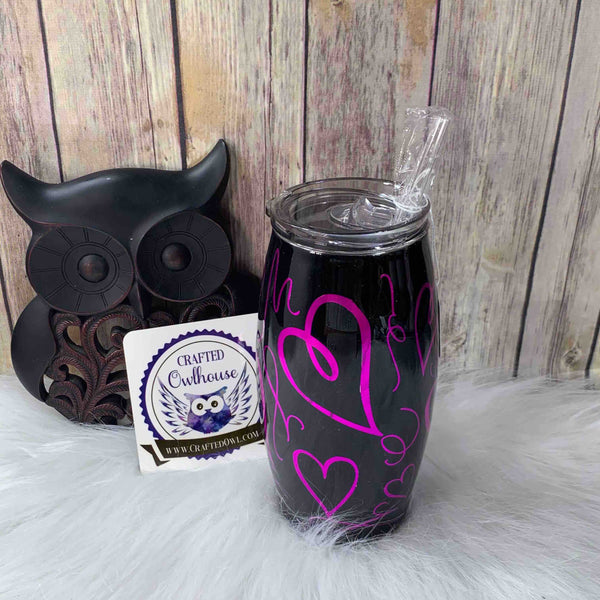 25 oz. Barrel Black Pink Valentine Heart Tumbler