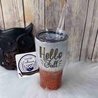 30 oz. Orange White Glitter Hello Fall Standard Tumbler