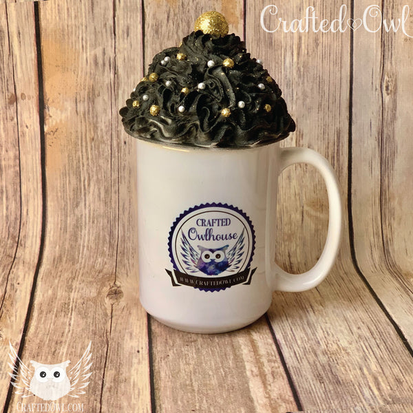 Mug Topper - Black whip with Silver and Gold Decorations with Gold Top, VGK Inspired