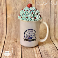 Mug Topper - Blue Whip with Red and Blue Decorations with Red Cherry Top