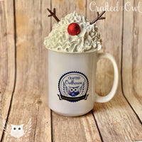 Mug Topper - White Whip with Cherry Nose and Antlers - Rudolph Inspired