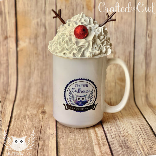 Mug Topper - White Whip with Cherry Nose and Antlers - Rudolph Inspired