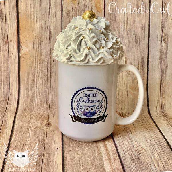 Mug Topper - White Whip with Gold Decorations and Gold Top