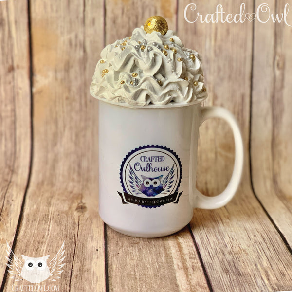 Mug Topper - White Whip with Silver and Gold Decorations with Gold Top