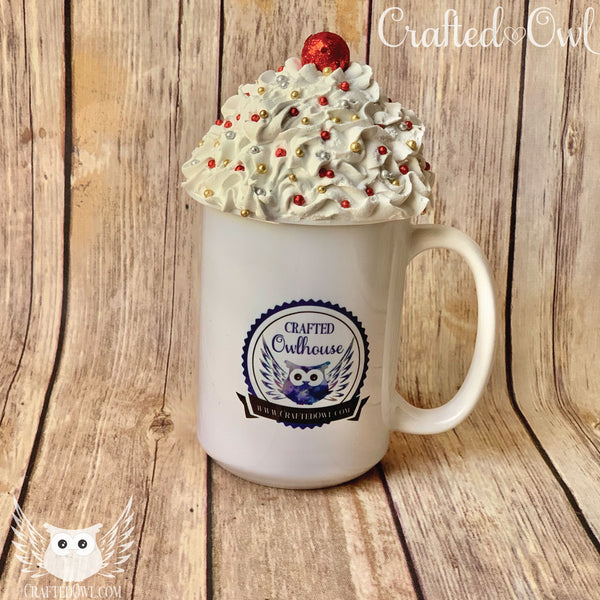 Mug Topper - White Whip with Red Silver and Gold Decorations and Red Top, VGK Inspired