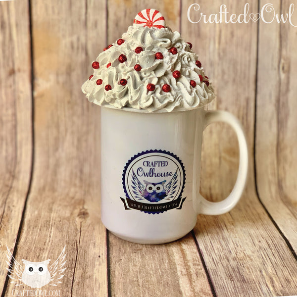 Mug Topper - White Whip with Red Decorations with Peppermint Top
