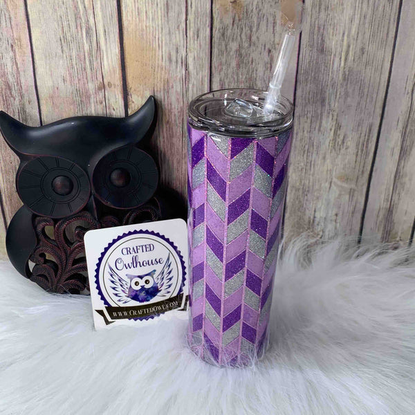 20 oz. Purple Silver Glitter Tangram Skinny Tumbler