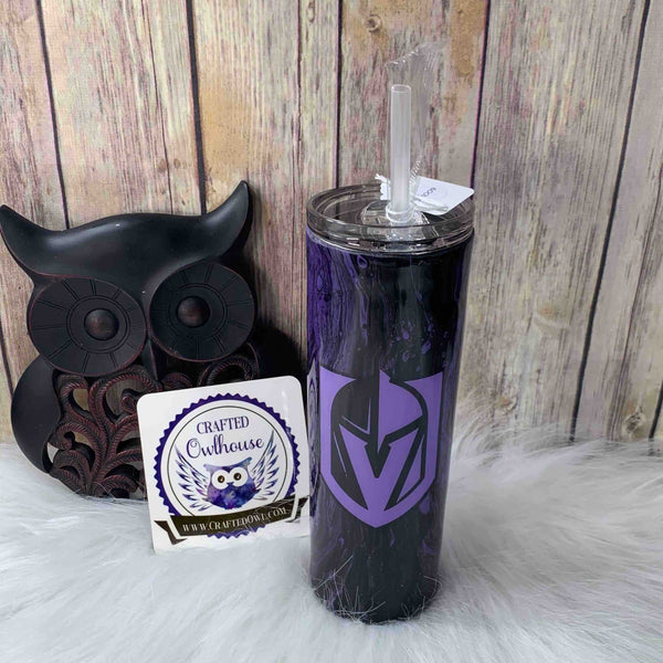 20 oz. Purple Black Hydro Dip VGK Hockey Skinny Tumbler