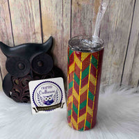 20 oz. Red Orange Green Gold Tangram Glitter Skinny Tumbler