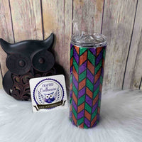 20 oz. Purple Orange Green Glitter Argyle Skinny Tumbler