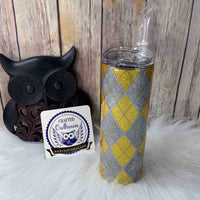 20 oz. Silver Gold Argyle Glitter Skinny Tumbler