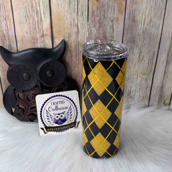 20 oz. Black Gold Glitter Argyle Skinny Tumbler