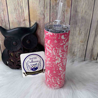 20 oz. White Glitter Pink Floral Skinny Tumbler