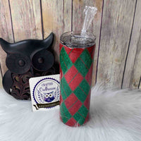 20 oz. Red Green Argyle Glitter Skinny Tumbler