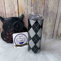 20 oz. Black Silver Glitter Argyle Skinny Tumbler