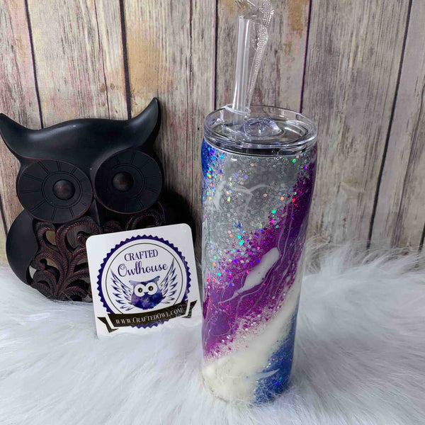 20 oz. Blue Purple White Milkyway Glitter Skinny Tumbler