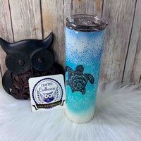 30 oz. Iridescent Blue White Beach Sea Turtle Skinny Tumbler