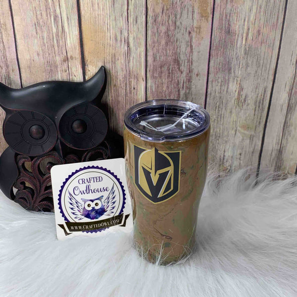 20 oz. Green Brown Military Colored VGK Hockey Curved Tumbler